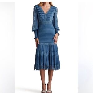 ✨NWT✨Tadashi Shoji Ridley Bishop Sleeve Midi Dress YV21070MD Slate Blue Size 16